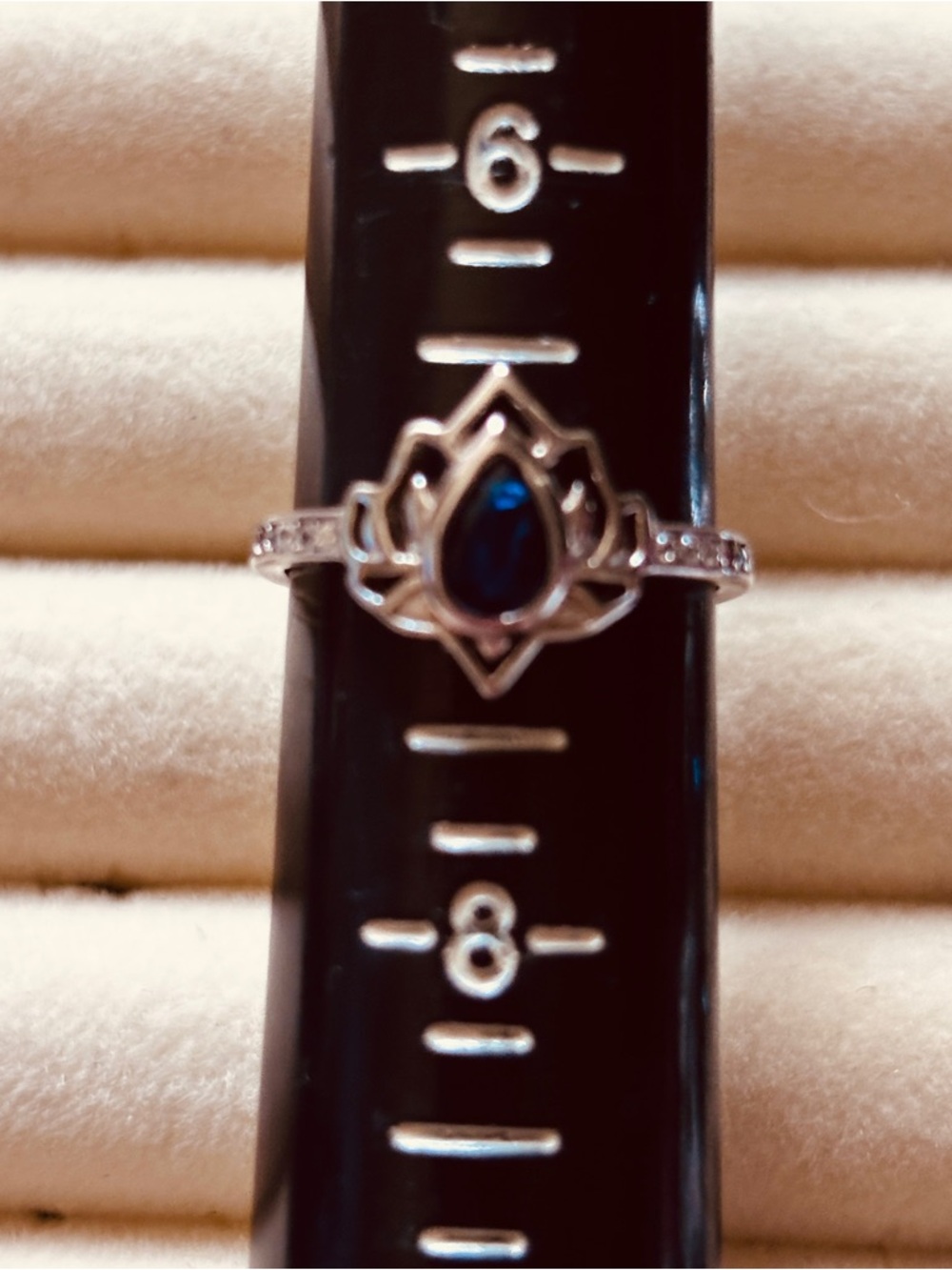 9245 Lotus Teardrop Blue Stone Silver Ring Size 7 Adjustable